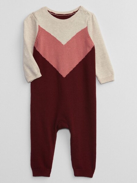 Red Chevron Knitted Long Sleeve Baby Sleepsuit (K27377) | £30