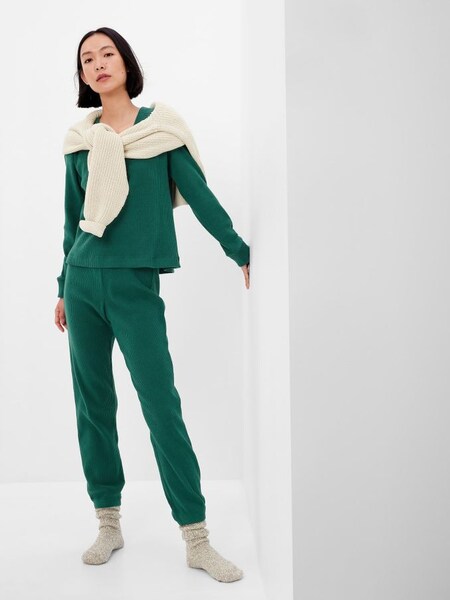 Green Cosy Ribbed Knit Pyjama Bottoms (K27538) | £40