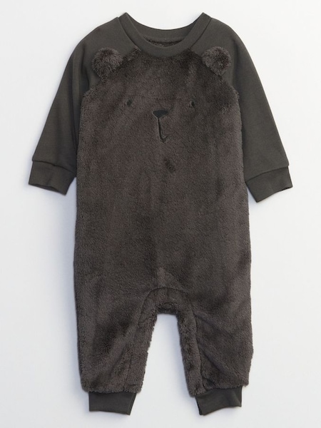 Grey Sherpa Bear Long Sleeve Baby Sleepsuit (K27799) | £12