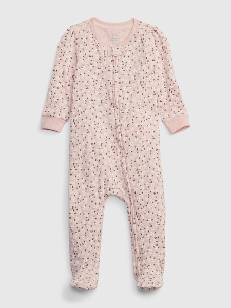 Pink Print Long Sleeve Zip Baby Sleepsuit (K27810) | £20