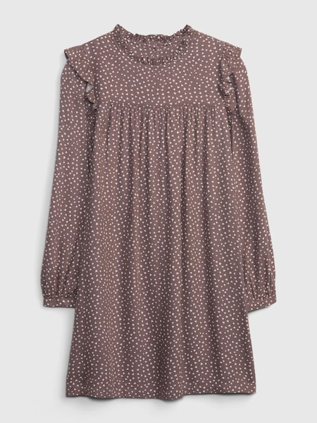 Brown Long Sleeve Ruffle Round Neck Dress (K27869) | £30