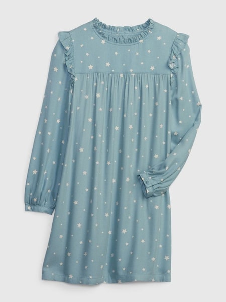Blue Long Sleeve Ruffle Round Neck Dress (K27871) | £30