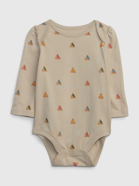 Beige Print Long Sleeve Baby Bodysuit (K27919) | £8
