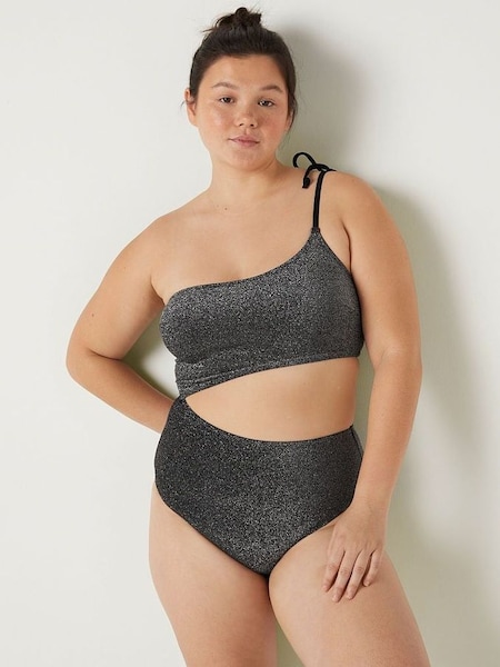 Pure Black Shimmer One Shoulder OnePiece Swimsuit (K28580) | £20