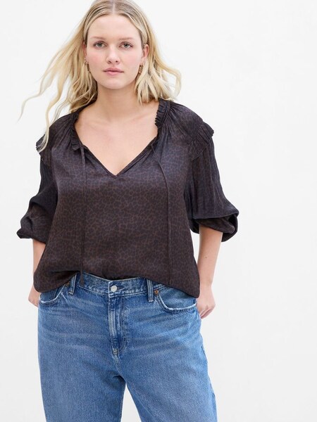 Brown Tie-Front Ruffle Top (K29628) | £35