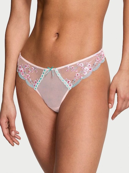 Ballet Pink Thong Cherry Blossom Embroidered Knickers (K30828) | £29