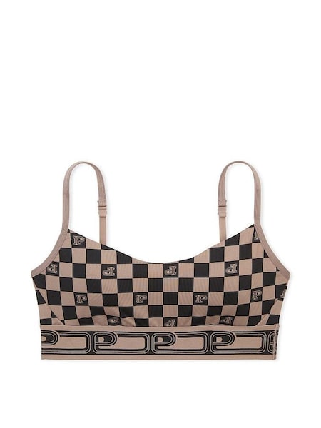 Checkered Print Brown Non Wired Lightly Lined Sports Bra (K30833) | £26