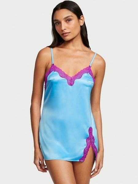 Bikini Blue Satin Slip Dress (K30947) | £39