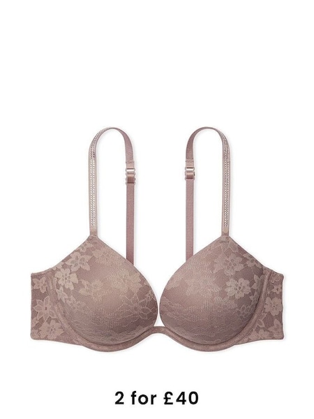 Iced Coffee Brown Shine Strap Lace Super Push Up Bra (K30949) | £36