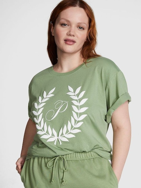 Wild Grass Green Short Sleeve Oversized Campus T-Shirt (K30950) | £25