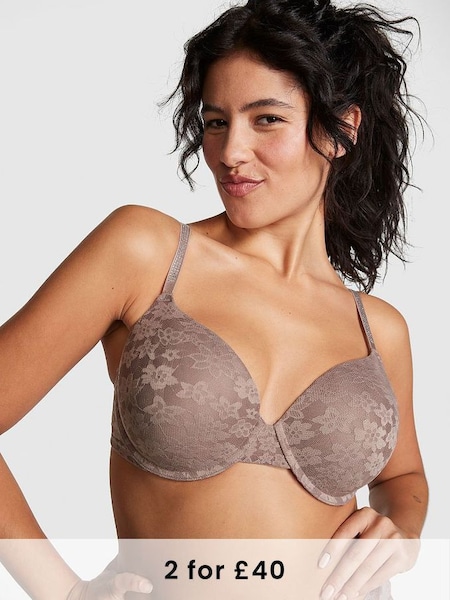 Iced Coffee Brown Shine Strap Lace Lightly Lined Bra (K30953) | £36