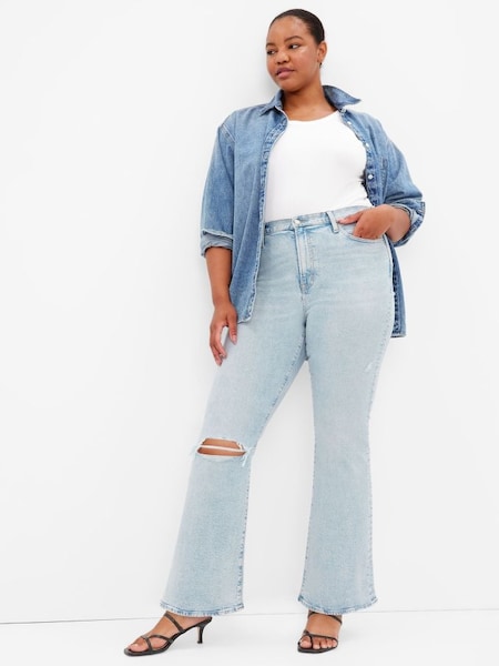 Light Wash Blue High Waisted Ripped 70's Flared Jeans (K31812) | £13 - £15