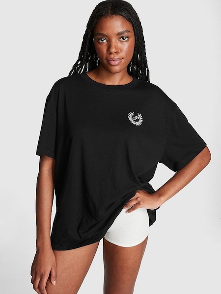Pure Black Cotton Oversized Sleep T-Shirt (K32191) | £20