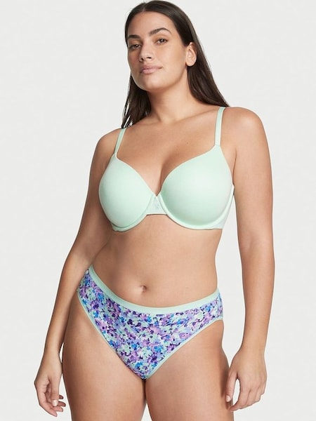 Mint Green Floral Stretch Cotton High Leg Brief Knickers (K32793) | £6