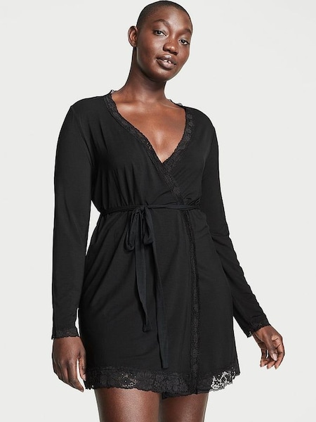 Black Modal Lace Trim Robe (K33445) | £49
