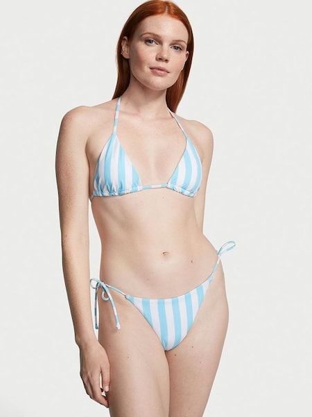 Aqua Blue Cabana Stripe Triangle Swim Bikini Top (K34864) | £19