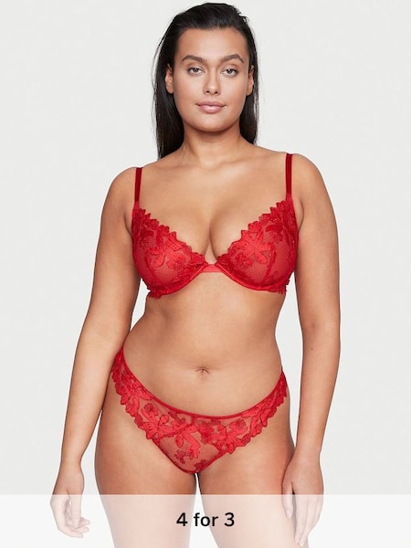Lipstick Red Floral Embroidered Thong Panty (K35167) | £35