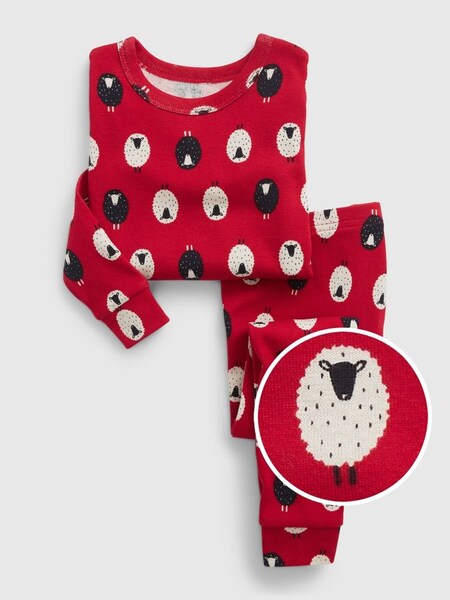 Red Organic Cotton Sheep Long Sleeve Pyjama Set (K35814) | £18