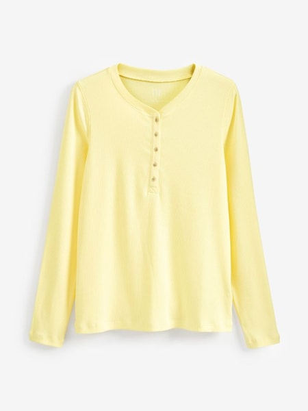 Yellow Ribbed Long Sleeve Crew Neck Henley T-Shirt (K37044) | £18