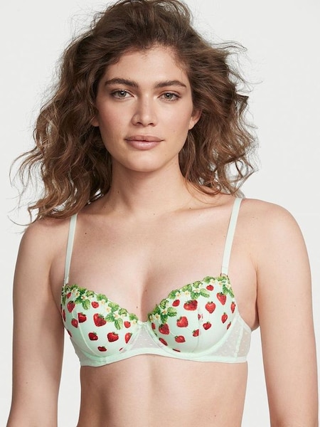 Pale Green Embroidery Lightly Lined Demi Strawberry Embroidered Bra (K38212) | £39