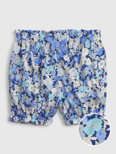 Blue Floral Print Ruffle Hem Organic Cotton Shorts - Baby (K40549) | £5