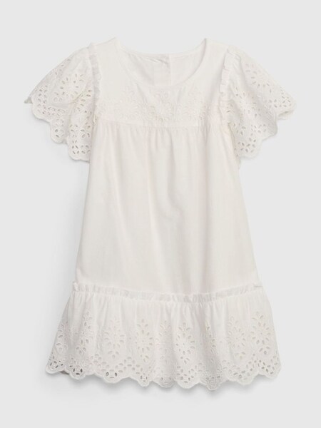 White Tiered Broderie Scallop Sleeve Dress (K40583) | £15