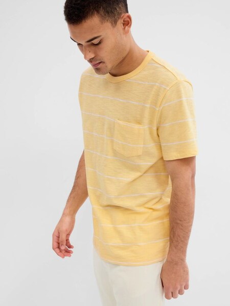 Yellow Lived-In Short Sleeve Stripe Pocket Crew Neck T-Shirt (K41043) | £7