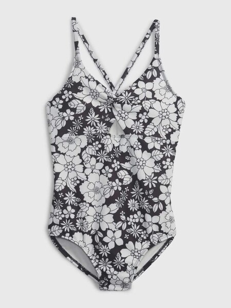 Black/White Floral Twist Front Swimsuit (K41115) | £12