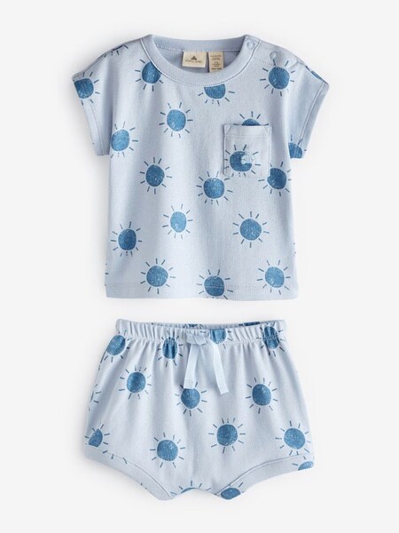 Blue Print Ribbed Knit Baby T-Shirt & Shorts Set (K41293) | £10