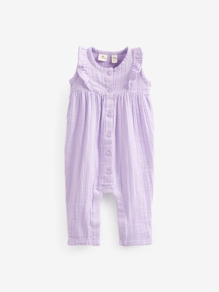 Purple Linen Button Sleeveless Baby Romper (K41298) | £13