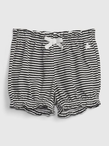 Black Stripe Print Ruffle Hem Organic Cotton Shorts - Baby (K41799) | £4