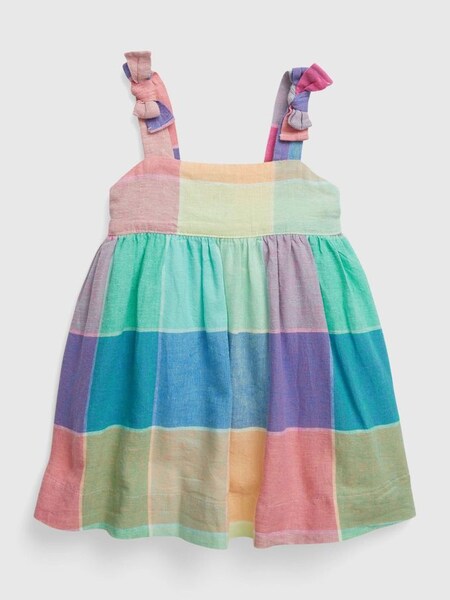Blue Plaid Plaid Linen Cotton Spring Sleeveless Dress -Baby (K41810) | £12