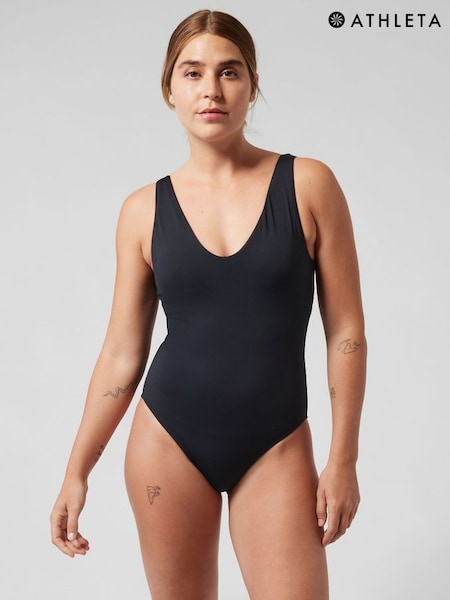 Athleta Black V-Neck Low Back Swimsuit (K41919) | £70