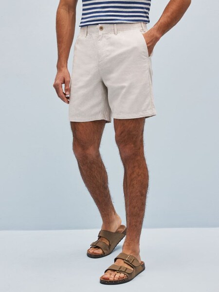 Beige 7" Linen Cotton Shorts (K41968) | £18