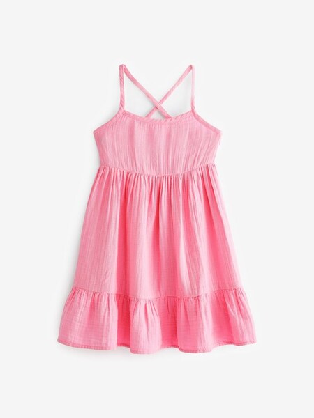 Pink Crinkle Gauze Sleevelss Tiered Dress (K42103) | £17