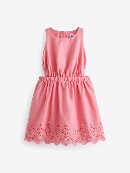 Pink Broderie Cut Out Sleeveless Round Neck Dress (K42146) | £19
