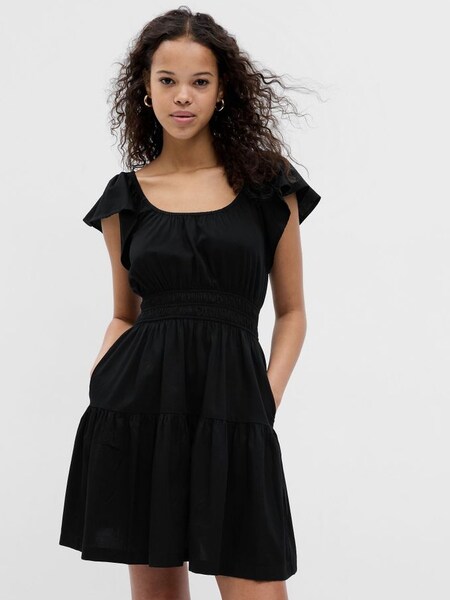 Flutter Sleeve Tiered Square Neck Mini Dress (K42215) | £25
