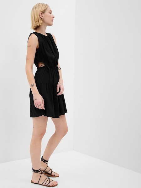 Black Side-Tie Cutout Round Neck Mini Dress (K42225) | £27