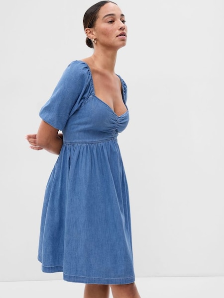 Blue Puff Mid Sleeve Denim Mini Dress (K42278) | £37