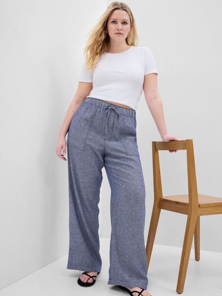 Blue Wide-Leg Linen Trousers (K42302) | £22