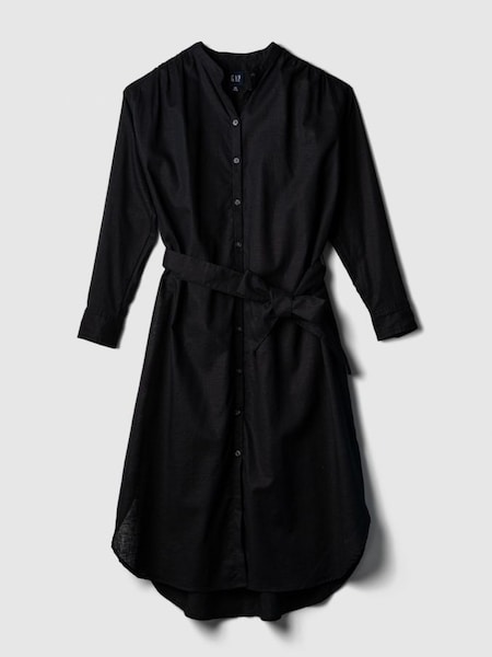 Black Linen Blend Long Sleeve Midi Shirtdress (K42355) | £33