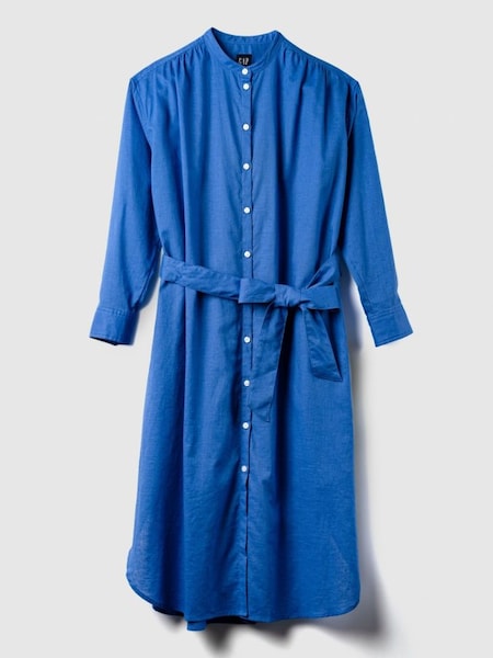 Blue Linen Blend Long Sleeve Midi Shirtdress (K42356) | £37