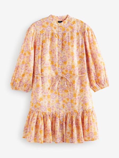 Pink Floral Long Sleeve Shirt Dress (K42394) | £19