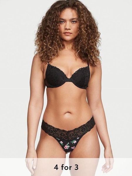 Black Meadow Floral Lace Waist Thong Knickers (K42778) | £9