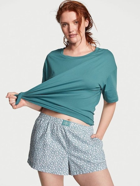 French Sage Green Ditsy Floral Short Pyjamas (K43413) | £39