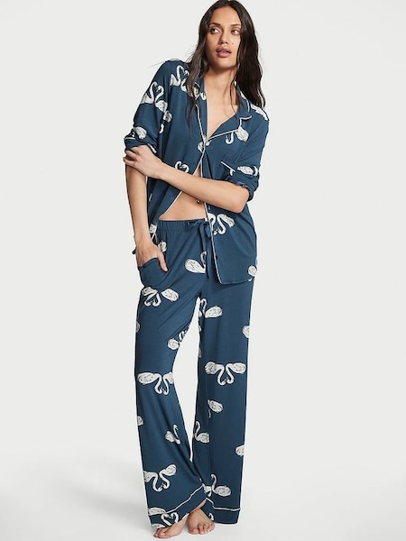 Midnight Sea Swans Blue Long Pyjamas (K43641) | £59
