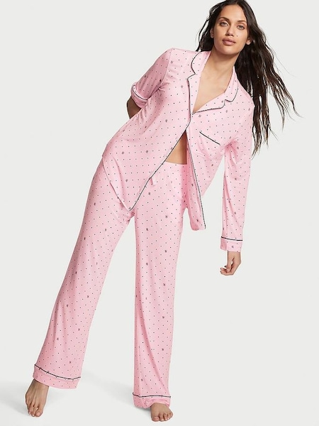 Pretty Blossom Pink Logo Pin Dot Modal Long Pyjamas (K43645) | £59