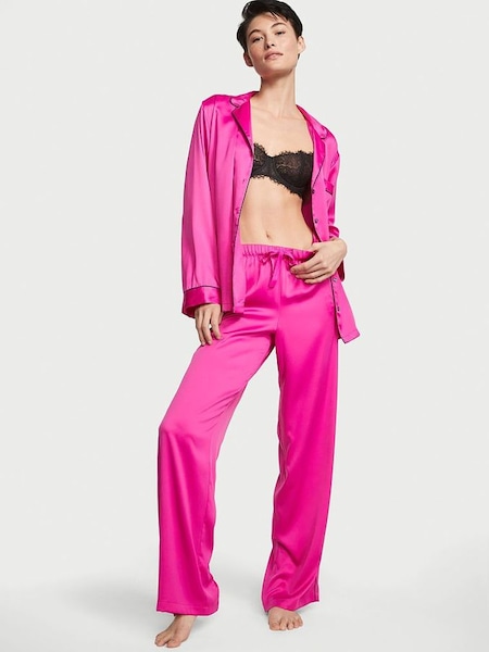 Fuschia Frenzy Pink Satin Long Pyjamas (K43648) | £69