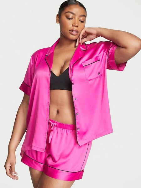 Fuchsia Frenzy Pink Satin Short Pyjamas (K43675) | £65