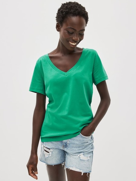 Green Organic Cotton Vintage Short Sleeve V-Neck T-Shirt (K43792) | £9